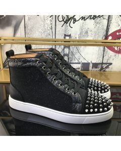 Christian Louboutin Lou Spikes Orlato High-top Sneakers Nubuck And Leather Black White