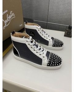 Christian Louboutin Lou Spikes Orlato High-top Sneakers Canvas And Leather Black White Navy