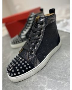 Christian Louboutin Lou Spikes Orlato High-top Sneakers Nubuck And Leather Black