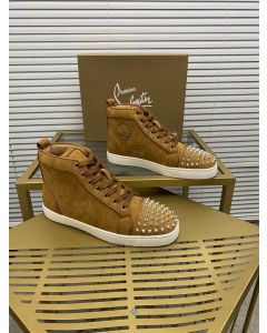 Christian Louboutin Lou Spikes Orlato High-top Sneakers Suede Leather Brown 