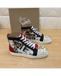 Christian Louboutin Lou Spikes Orlato High-top Sneakers Velvet and Calf Multicolor