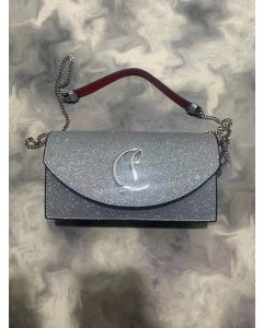 Christian Louboutin Loubi54 CL Leather Clutch Shoulder Bag Silver