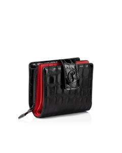 Christian Louboutin Loubi54 Compact Wallet Alligator Embossed Calf Leather Black