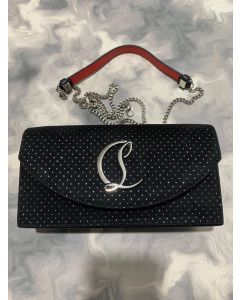 Christian Louboutin Loubi54 Crossbody Clutch Velluto Strass Leather Suede Black