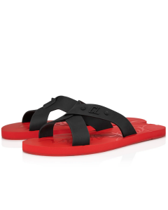 Christian Louboutin Loubi Cross Sandal Mule Rubber Black Red