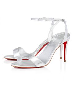 Christian Louboutin Loubigirl 85mm Strappy Sandals Iridescent Leather Silver