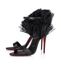 Christian Louboutin Loubigirl Raffia 100mm Strappy Sandals Nappa Leather And Raffia Black