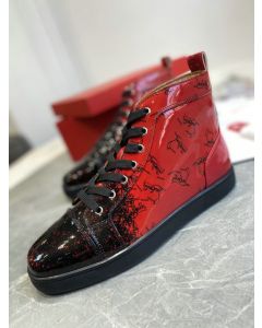 Christian Louboutin Louis Flat Degraloubi High-top Men Sneaker Patent Leather Black Red