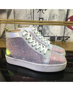 Christian Louboutin Louis Flat High-Top Sneakers Crystals Embellished Multicolor