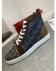 Christian Louboutin Louis Flat High-top Sneakers Canvas and Suede Spikes 'Version Multi'