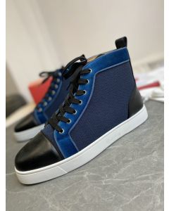 Christian Louboutin Louis High-Top Sneakers Calf Leather and Velvet Black Blue