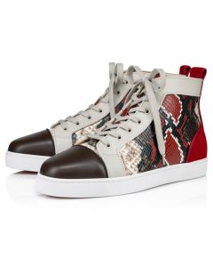 Christian Louboutin Louis High-Top Sneakers Calf Leather Embossed Multicolor