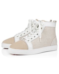 Christian Louboutin Louis High-Top Sneakers Veau Velours Damier Canva And Calf Leather Natural