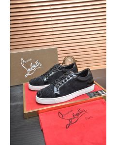 Christian Louboutin Louis Junior Crystal Embellished Sneakers Suede Black