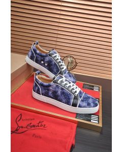 Christian Louboutin Louis Junior Low-top Sneakers Allover Logo Fabric Navy