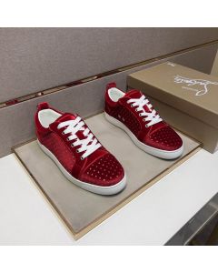 Christian Louboutin Fun Louis Junior Men Low-top Sneakers Veau Velours with Strass Red