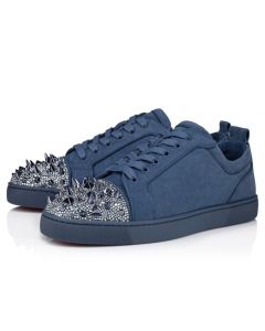 Christian Louboutin Louis Junior P Pik Pik Strass Sneakers Veau Velours And Strass Spikes Denim