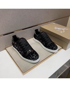 Christian Louboutin Louis Junior Sneakers Low-top Strass Embossed Veau Velours Black