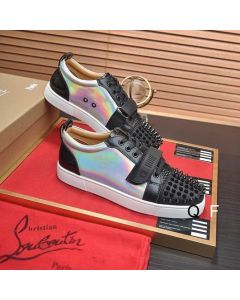 Christian Louboutin Louis Junior Spikes Cap-Toe Sneakers Leather Black