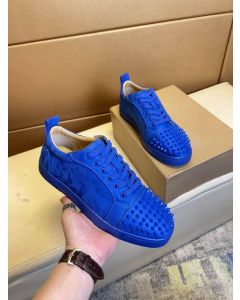 Christian Louboutin Louis Junior Spikes Low-top Sneakers Veau Velours Klein Blue