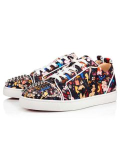 Christian Louboutin Louis Junior Spikes Orlato Black Multi Crepe Satin