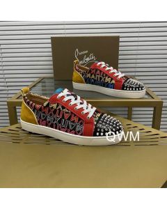 Christian Louboutin Louis Junior Spikes Orlato Flat  Sneakers Suede and Leather Multi