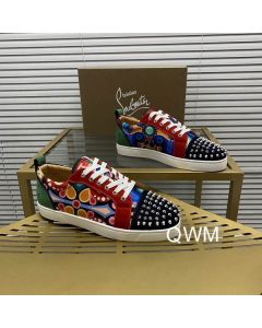 Christian Louboutin Louis Junior Spikes Orlato Flat Sneakers Suede Multicolor