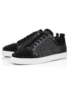 Christian Louboutin Louis Junior Spikes Orlato Sneakers Veau Velours Linen And Spikes Black