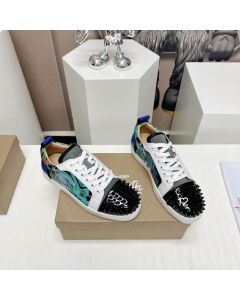 Christian Louboutin Louis Junior Spikes Orlato Sneakers Calfskin and Patent Leather Multicolor