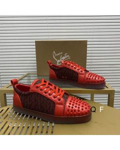 Christian Louboutin Louis Junior Spikes Orlato Sneakers Monogram-jacquard Calfskin Red