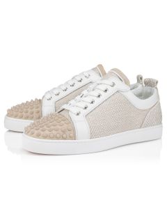 Christian Louboutin Louis Junior Spikes Orlato Sneakers Veau Velours And Damier Canva Natural