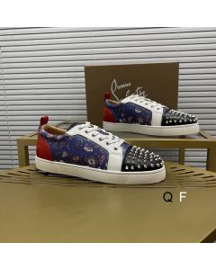 Christian Louboutin Louis Junior Spikes Sneakers Floral Print Leather Multicolor