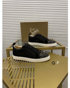 Christian Louboutin Louis Junior Spikes Sneakers Leather and Textile Black