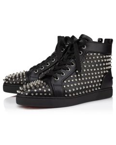 Christian Louboutin Louis Night Spikes High-Top Sneakers Calf and Nappa Leather Black