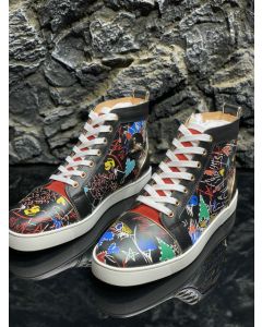 Christian Louboutin Louis Orlato High-Top Sneakers Pattern Calf Leather Multicolor