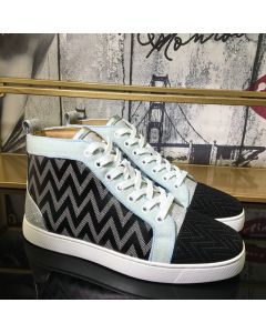 Christian Louboutin Louis Orlato High-Top Sneakers Suede Jacquard Woven Multicolor