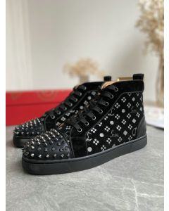 Christian Louboutin Louis Orlato Spikes High-top Sneakers Suede Black Silver