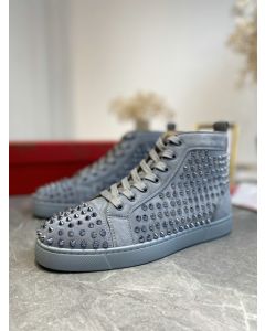 Christian Louboutin Louis Orlato Spikes High-top Sneakers Veau Velours Gray