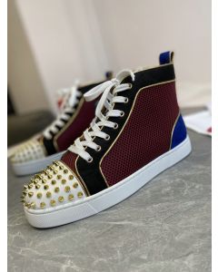 Christian Louboutin Louis Orlato Spikes High Top Sneakers Suede Multicolor