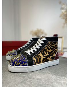 Christian Louboutin Louis Pik Pik Spikes High-top Sneakers Veau Velours and Patent Leather Multicolor