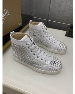 Christian Louboutin Louis Spike High-top Sneakers Calfskin White