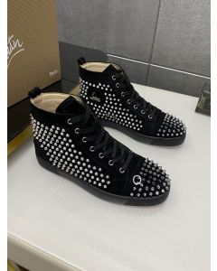 Christian Louboutin Louis Spike High-top Sneakers Veau Velours Black