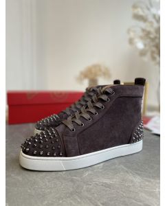 Christian Louboutin Louis Spikes 2 High-top Sneakers Suede Coffee