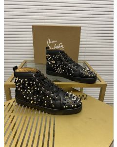 Christian Louboutin Louis Spikes High-top Sneakers Calfskin Black