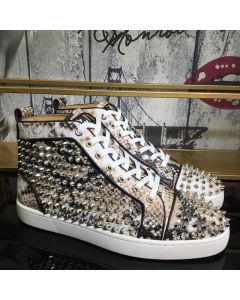 Christian Louboutin Louis Spikes High-top Sneakers Leather And Python Multicolor