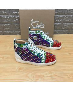 Christian Louboutin Louis Spikes High-top Sneakers Suede And Leather Multicolor