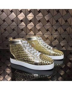 Christian Louboutin Louis Spikes High-top Sneakers Texture Leather Gold