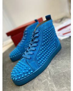 Christian Louboutin Louis Spikes High-Top Sneakers Veau Velous Blue