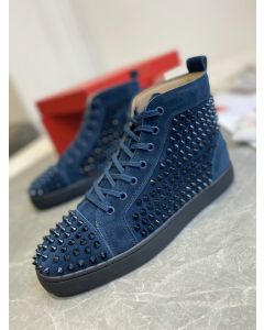 Christian Louboutin Louis Spikes High-Top Sneakers Veau Velous Navy Blue