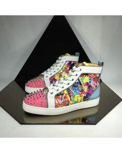 Christian Louboutin Louis Spikes Orlato High-Top Sneakers Calf and Patent Leather Multi